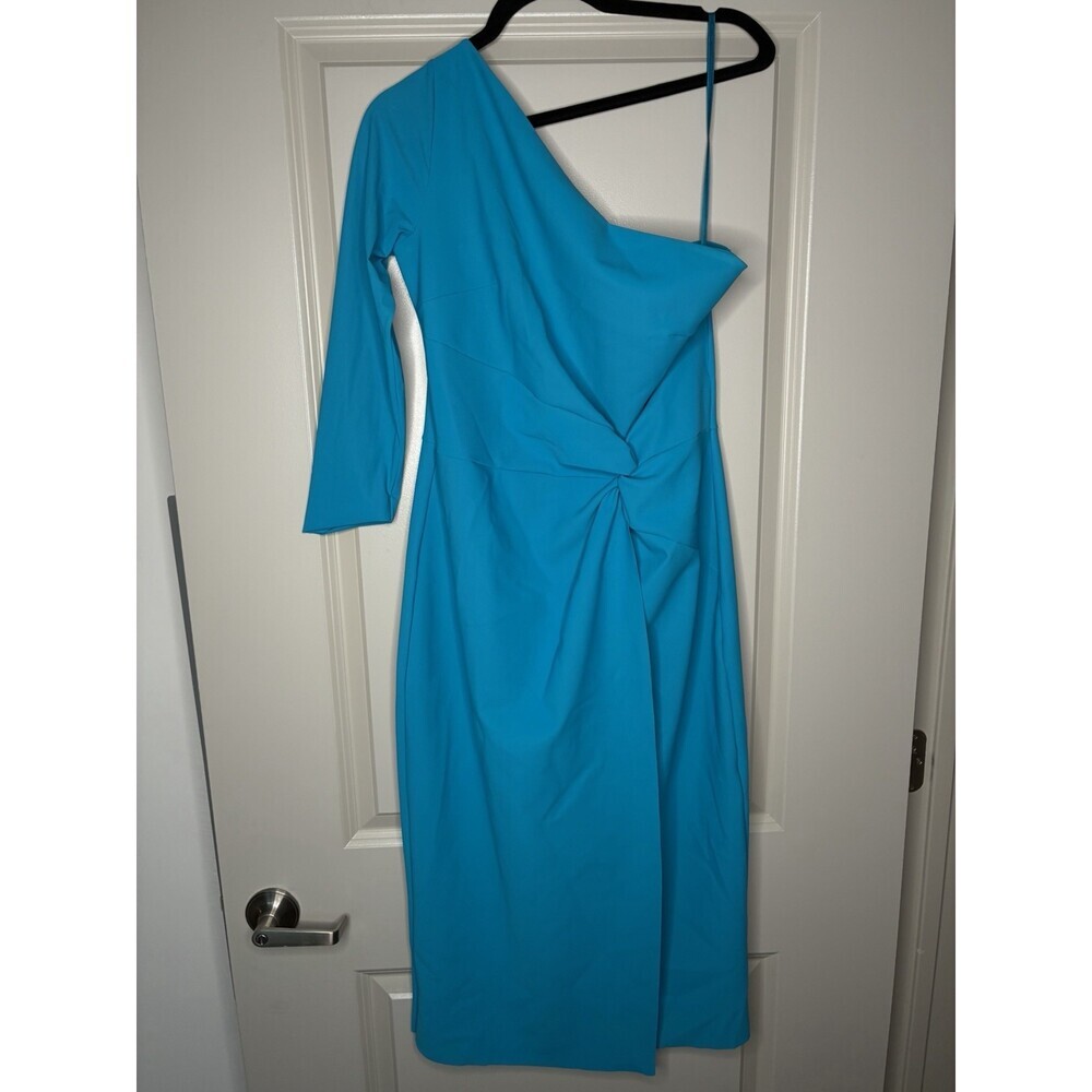 Chiara Boni La Petite Robe One Sleeve Off The Shoulder Blue Midi Dress Size 50
